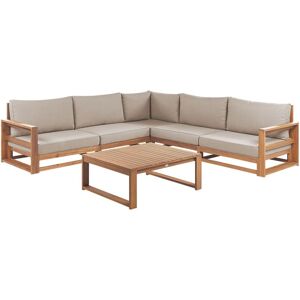 BELIANI Garden Corner Sofa with Table 5 Seater TIMOR Modular Certified Acacia Wood Light Brown