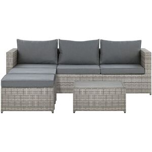 BELIANI 5 Seater Garden Sofa Set Faux Rattan Adjustable Sofa Ottomans Table Grey Sabbia
