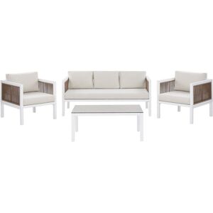 BELIANI Modern 5-Seater Garden Sofa Set 2 Armchairs White and Brown Aluminium Borello