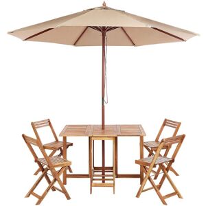 BELIANI Garden Dining Set 4 Seater FRASSINE with Parasol (12 Options) Acacia Wood Natural