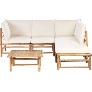 BELIANI Garden Corner Sofa with Table 5 Seater CERRETO Left Hand Bamboo Wood Off-White