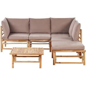 BELIANI Garden Corner Sofa with Table 5 Seater CERRETO Left Hand Bamboo Wood Taupe