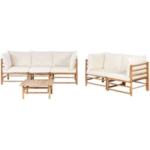 BELIANI Garden Lounge Set with Table 5 Seater CERRETO Bamboo Wood Off-White