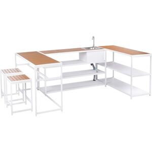 BELIANI 6 Piece Outdoor Kitchen Set White Steel Polywood Tops 2 Seater Bar Table and Cabinet Sink Single Lever Avetrana