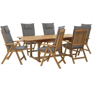 BELIANI 6 Seater Garden Dining Set Acacia Wood Foldable Chair Graphite Grey Cushion Java