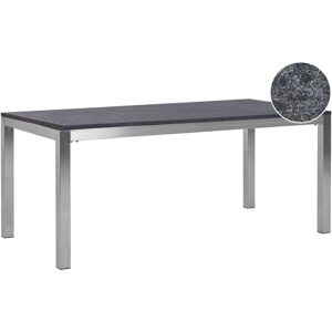 Beliani - 6 Seater Garden Dining Table Flamed Granite Top Steel Frame Black 180 x 90 cm Grosseto