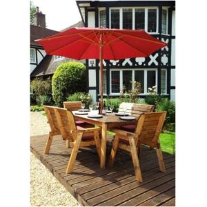 6 Seater Wooden Rectangular Dining Table 2x Chairs 2x Bench Red - Charles Taylor