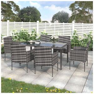 DEWDAT 7 Pieces Grey Garden Dining Table and Chairs Outdoor Rattan Furniture Set with Rectangular Glass Top Weatherproof Wicker Rattan Outdoor Conservatory