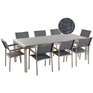 BELIANI Garden Dining Set 8 Seater GROSSETO Triple Plate Granite Polished Grey