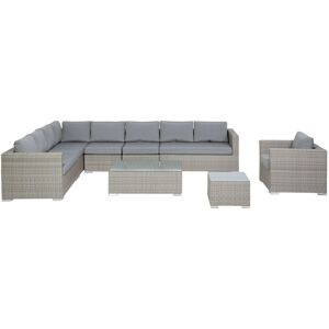 BELIANI Garden Lounge Set with Table 8 Seater XXL Right Hand Modular PE Rattan Grey