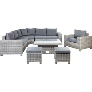 BELIANI 9 Seater pe Rattan Garden Lounge Set Outdoor Corner Sofa with Table Grey Cushions Teglio