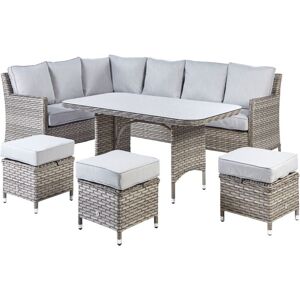 BELIANI 9 Seater pe Rattan Garden Sofa Set Outdoor Corner Sofa with Table Grey Cushions Lacona