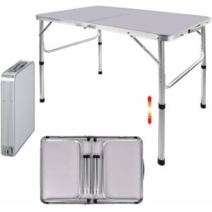 BRIEFNESS 90CM Portable Aluminum Folding Table Party Garden bbq Camping Table, 2 Gear Adjustable Height Lightweight Aluminum Foldable Table for Outdoor Picnic