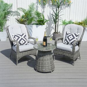 3-Piece Outdoor Dining Set – Aluminium Table & 2 curved-Arm Chairs, pe Rattan, Waterproof, Rust-Proof, 5mm Tempered Glass - Abrihome