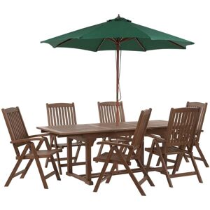 BELIANI Garden Dining Set 6 Seater AMANTEA with Parasol Acacia Wood Green