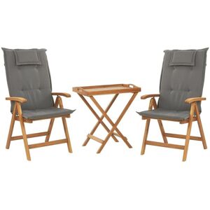 Beliani - Garden Bistro Set Acacia Wood Table 2 Chairs Folding Graphite Grey Cushions Java