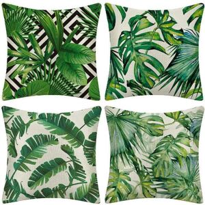 Solartronics - AlwaysH Outdoor Cushion Cover, Set of 4 Waterproof Green Tropical Plant Pattern Sofa Pillow Cover for Patio Garden Living Room Bedroom