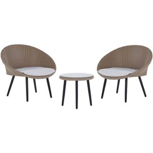 BELIANI Bistro Set with Cushions ORTIGIA PE Rattan Light Beige Beige