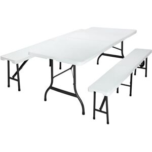 Casaria - Malmö 3Pc Garden Trestle Table & Bench Set 180cm Foldable Outdoor Furniture Plastic Top w/Steel Frame Picnics bbq Parties Portable