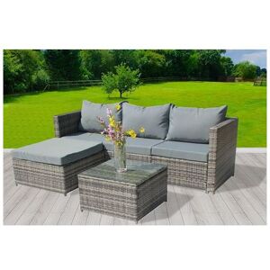 Birchtree - Garden Rattan Furniture Set Corner Sofa 4 Seaters Glass Coffee Table Patio RFS01 Grey