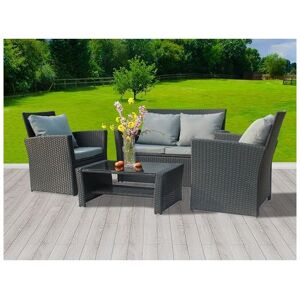 KMS - birchtree 4PCS Garden Rattan Furniture Set Armchair Sofa Glass Coffee Table Patio RFS02 Black