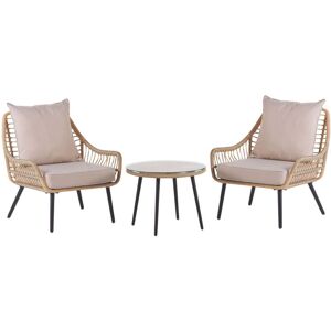 Beliani - Bistro Set Beige Boho Rattan Metal Legs Coffee Table and 2 Chairs Laureto