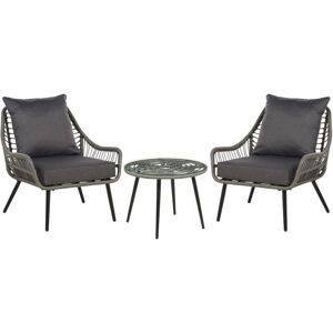 Beliani - Bistro Set Boho Rattan Outdoor Balcony Metal Legs Coffee Table and 2 Chairs pe Rattan Grey Laureto