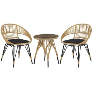 BELIANI Bistro Set with Cushions PELLARO PE Rattan Black