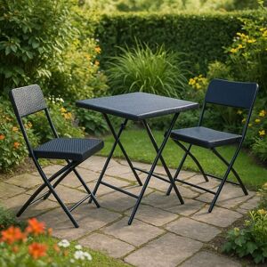 HOME SOURCE 3 Pieces Folding Rattan Bistro Set - Table And 2 Chairs For Indoor & Outdoor