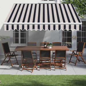 Green Bay - Blue White Garden Patio Manual Awning Retractable Sun Shade Shelter Outdoor 4x3M