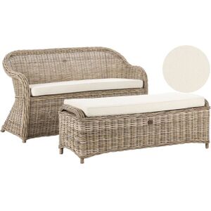 BELIANI Garden Bench with Cushion SUSUA 141 cm with Ottoman Rattan Natural
