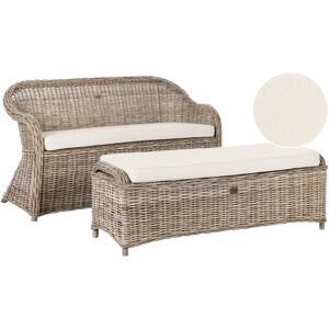 BELIANI Garden Bench with Cushion SUSUA 150 cm with Ottoman Rattan Natural