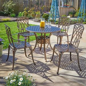Home Source - Brown Bistro Set Outdoor Garden Patio Lattice Table and 4 Chairs Aluminium Frame