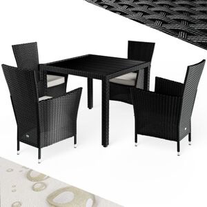 Casaria 4+1 Poly Rattan Outdoor Dining Furniture Set 4 Stackable Armchairs with Cushions 90x90cm Dining Table with wpc Top Weatherproof Outdoor Patio Seating