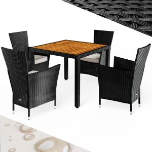 Rattan Garden Furniture Dining Table and Chairs Set Patio Rectangular Black 4 Seater Outdoor Wooden - Casaria