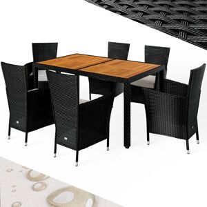 Rattan Garden Furniture Dining Table and Chairs Set Patio Rectangular Black 6 Seater Outdoor Wooden - Casaria