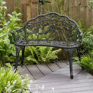 Home Source - Cast Aluminium Garden Bench Metal Frame 2 Seater Patio Chair Outdoor Seating