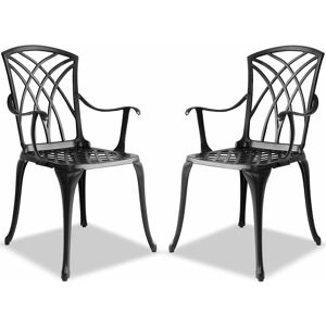 Centurion Supports OSHOWA 2-Large Garden & Patio Bistro Chairs with Armrests in Cast Aluminium Black