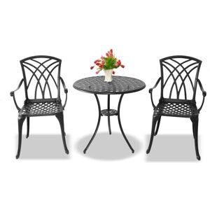 Centurion Supports - oshowa Luxurious Garden & Patio Table & 2 Large Chairs Cast Aluminium Bistro Set - Black