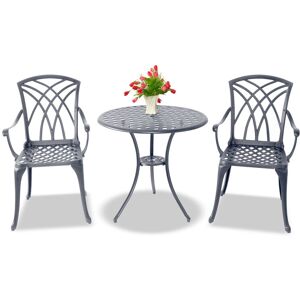 Centurion Supports OSHOWA Luxurious Garden & Patio Table & 2 Large Chairs with Armrests Cast Aluminium Bistro Set Grey