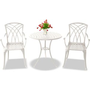 Centurion Supports - oshowa Luxurious Garden & Patio Table & 2 Large Chairs with Armrests Cast Aluminium Bistro Set - White