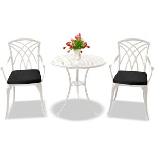 Centurion Supports OSHOWA Luxurious Garden & Patio Table & 2 Large Chairs with Armrests Cast Aluminium Bistro Set - White with Black Cushions