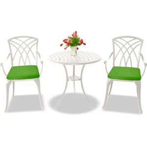 Centurion Supports - oshowa Luxurious Garden & Patio Table & 2 Large Chairs with Armrests Cast Aluminium Bistro Set - White with Green Cushions