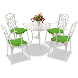 Centurion Supports OSHOWA Luxurious Garden & Patio Table & 4 Large Chairs with Armrests Cast Aluminium Bistro Set - White with Green Cushions