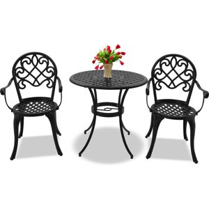 Centurion Supports - prego Garden & Patio Table & 2 Large Chairs with Armrests Cast Aluminium Bistro Set - Black