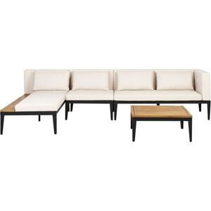 BELIANI Right Hand Acacia Wood 4 Seater Garden Lounge Set Corner Sofa with Coffee Table Light Beige Cushions
