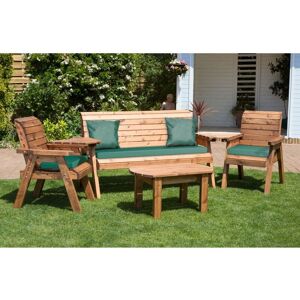 Charles Taylor - Wooden Garden 5 Seater Multi Chair Bench Set Table Green Cushion