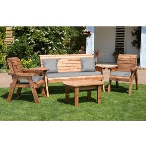 Charles Taylor - Wooden Garden 5 Seater Multi Chair Bench Set & Table Grey Cushion