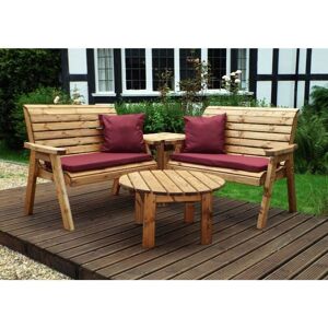 Wooden Corner Garden 4 Seater Bench Chair & Table & Red Cushion - Charles Taylor