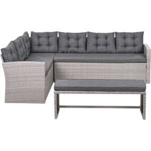 Beliani - Classic Garden Set Corner Sofa Bench pe Rattan Wicker Weave Cushions Grey Viterbo